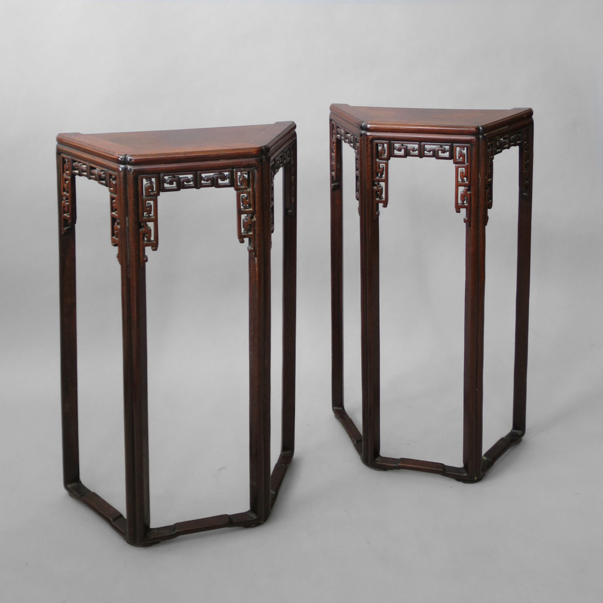 A pair of huali wood console tables