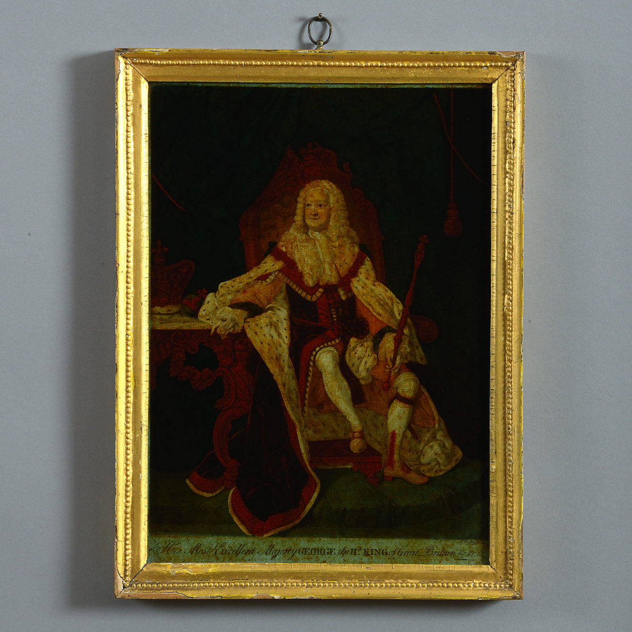 An 18th reverse glass print - portrait of king george ii