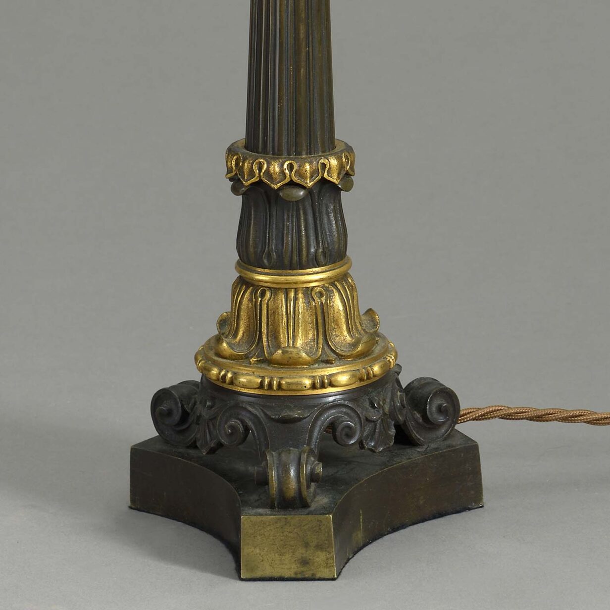 19th century bronze and ormolu candlestick table lamp