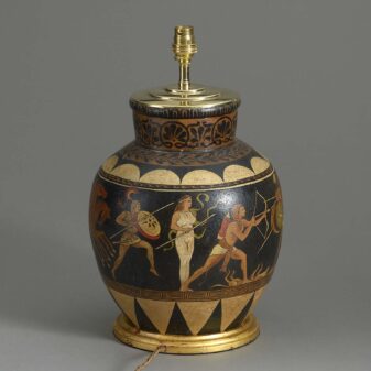 Early 20th century pottery vase lamp in the classical taste