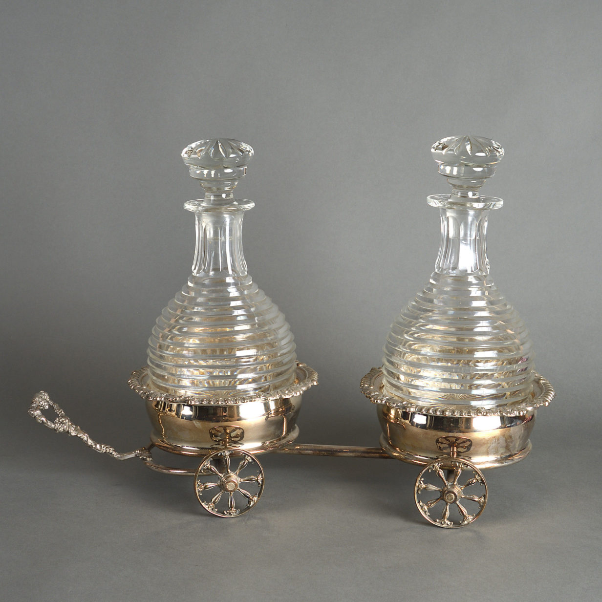 19th century pair of cut glass crystal decanters