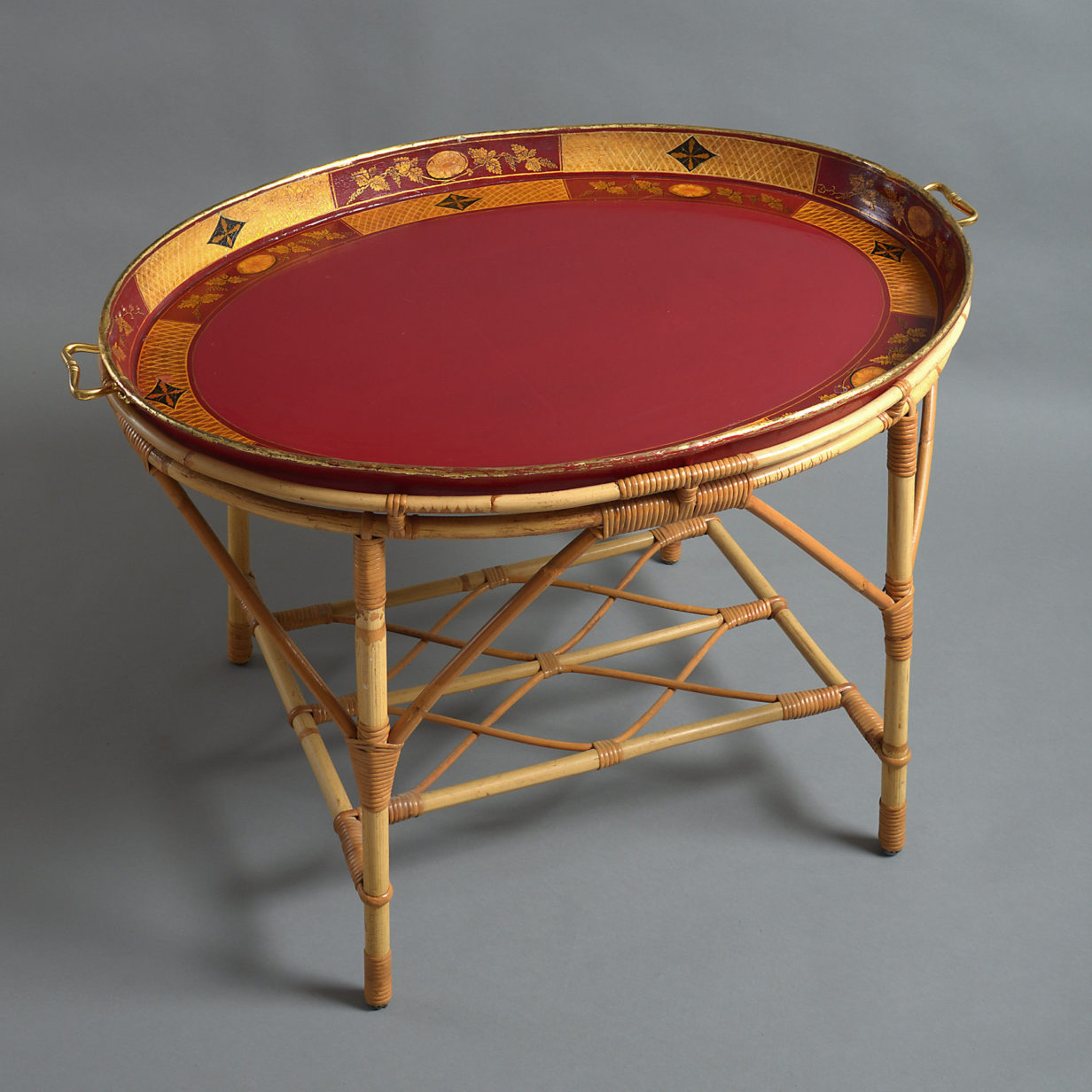 19th century gustavian tole tray on a bamboo stand