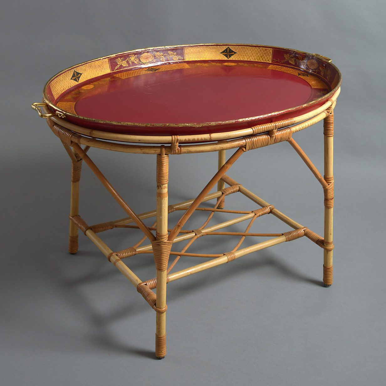 19th century gustavian tole tray on a bamboo stand