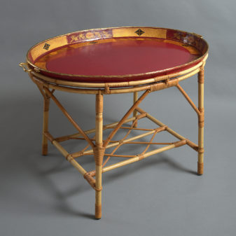 19th century gustavian tole tray on a bamboo stand