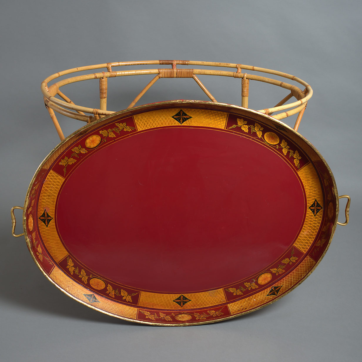 19th century gustavian tole tray on a bamboo stand