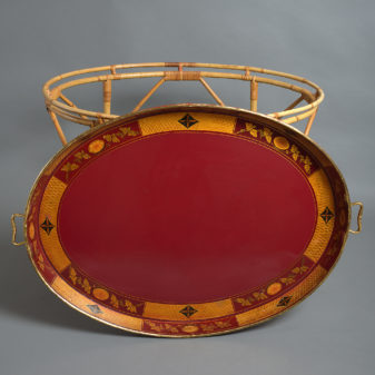 19th century gustavian tole tray on a bamboo stand