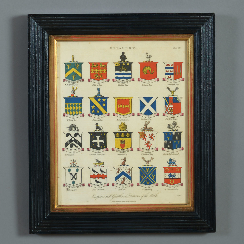 Set of Six 19th Century Hand Coloured Heraldic Engravings Depicting the ...