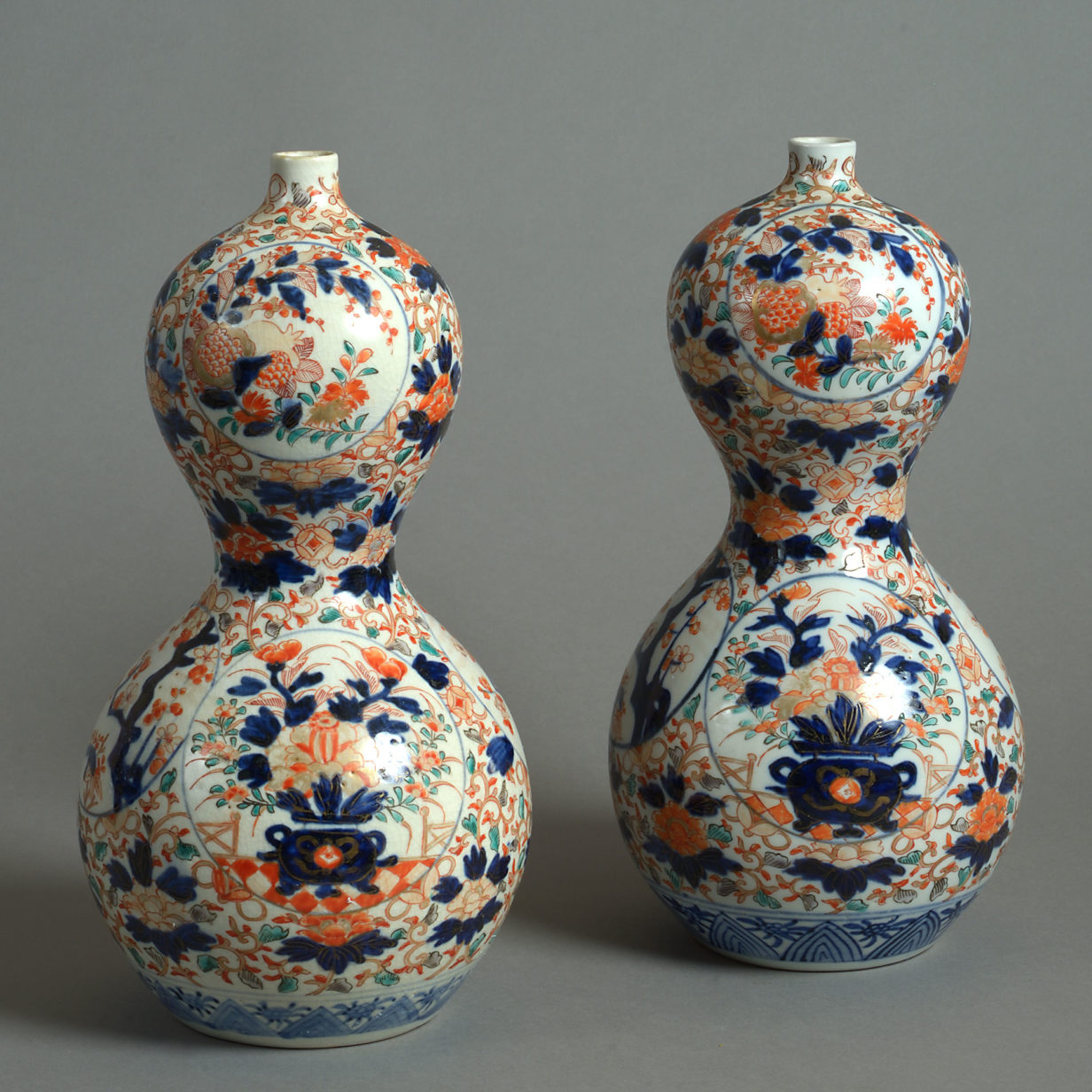 19th century pair of imari gourd vases