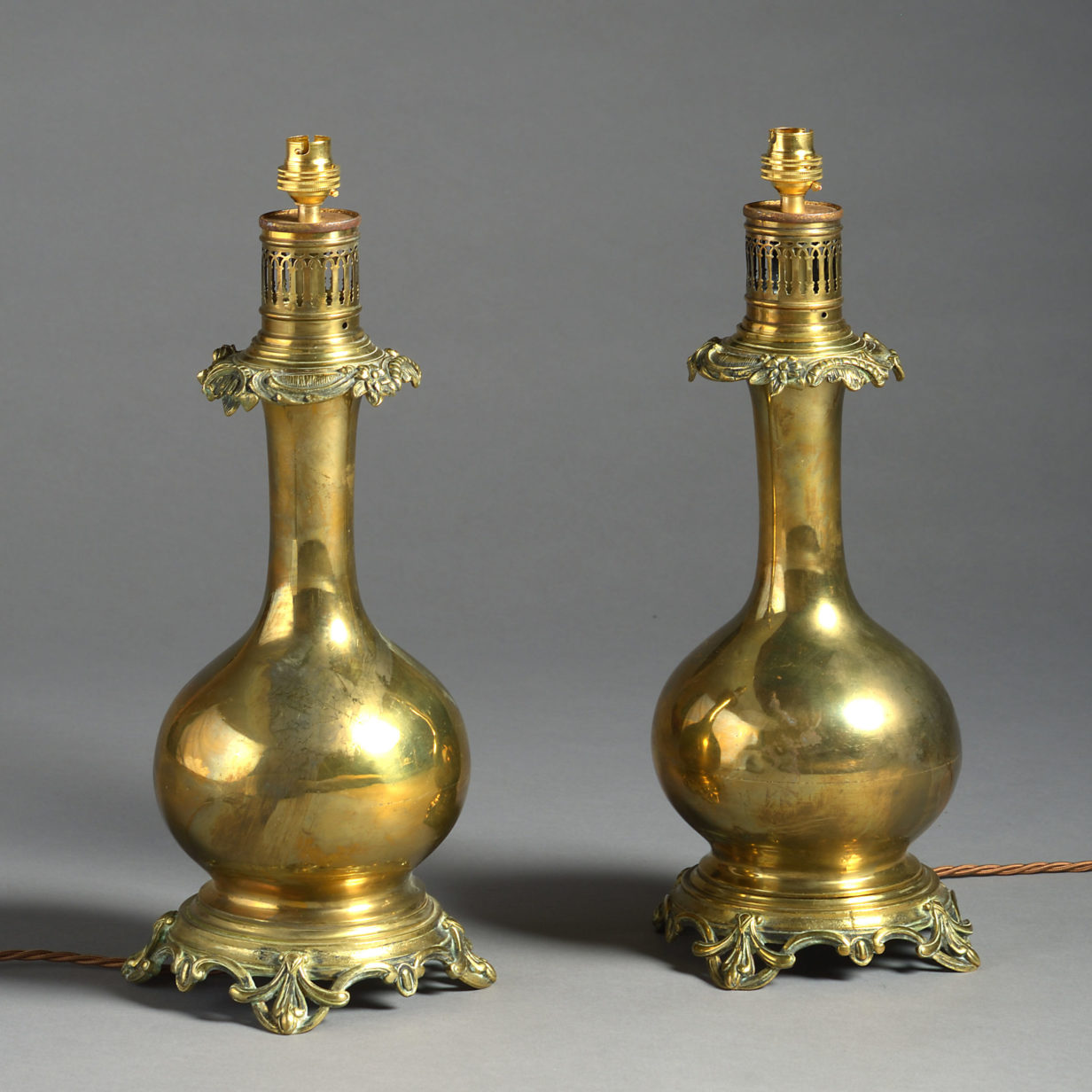 Pair of 19th century brass table lamps