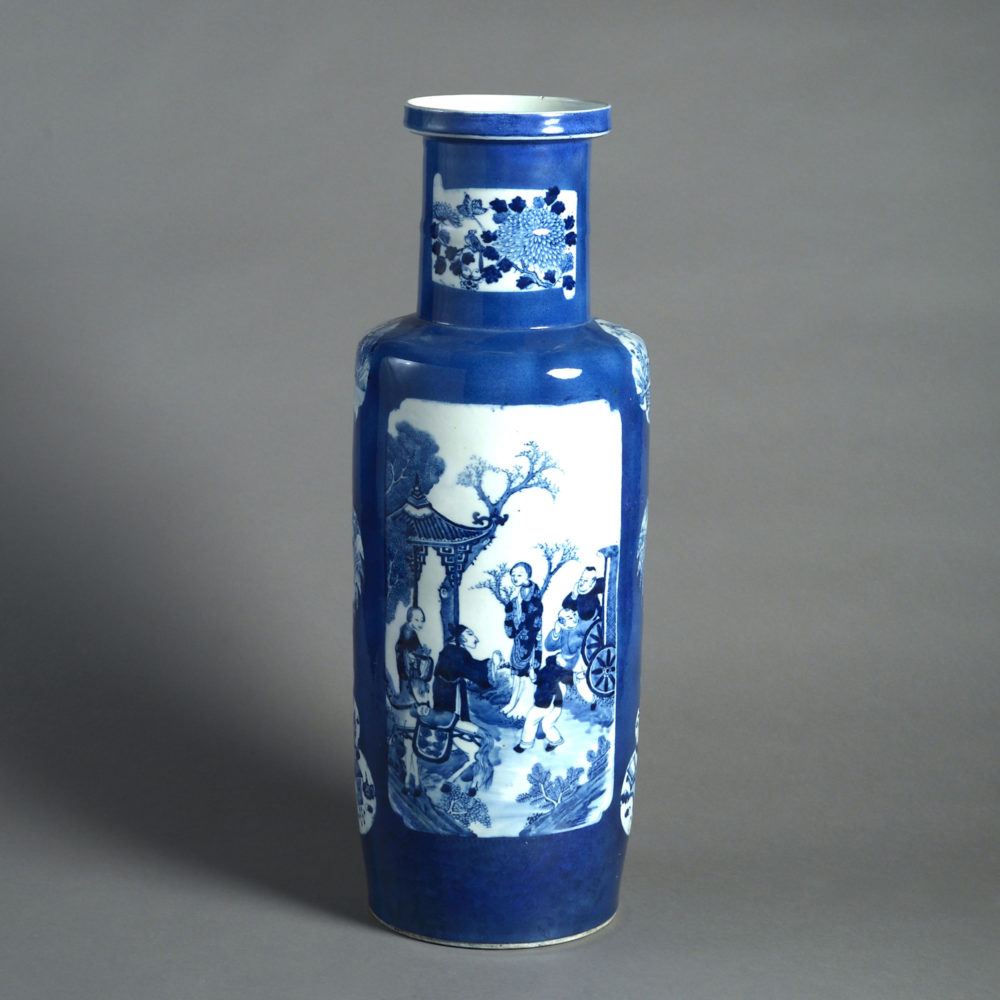 A Large 19th Century Blue & White Porcelain Rouleau Vase | Timothy ...