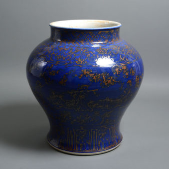 A large scale 19th century qing dynasty blue and gold glazed vase