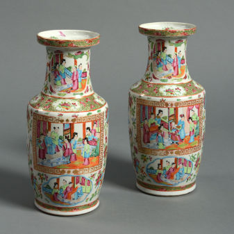 A pair of 19th century qing dynasty canton porcelain vases