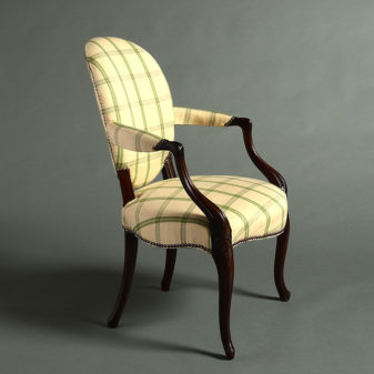 A late 18th century george iii period french hepplewhite mahogany armchair