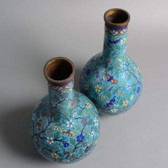 A pair of 19th century qing dynasty cloisonne bottle vases