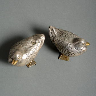 A pair of 19th century silver gilt ducks