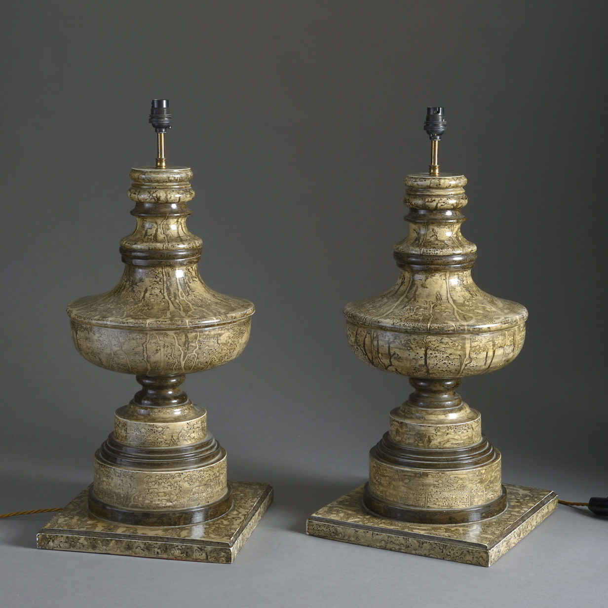 Pair of faux marble lamps