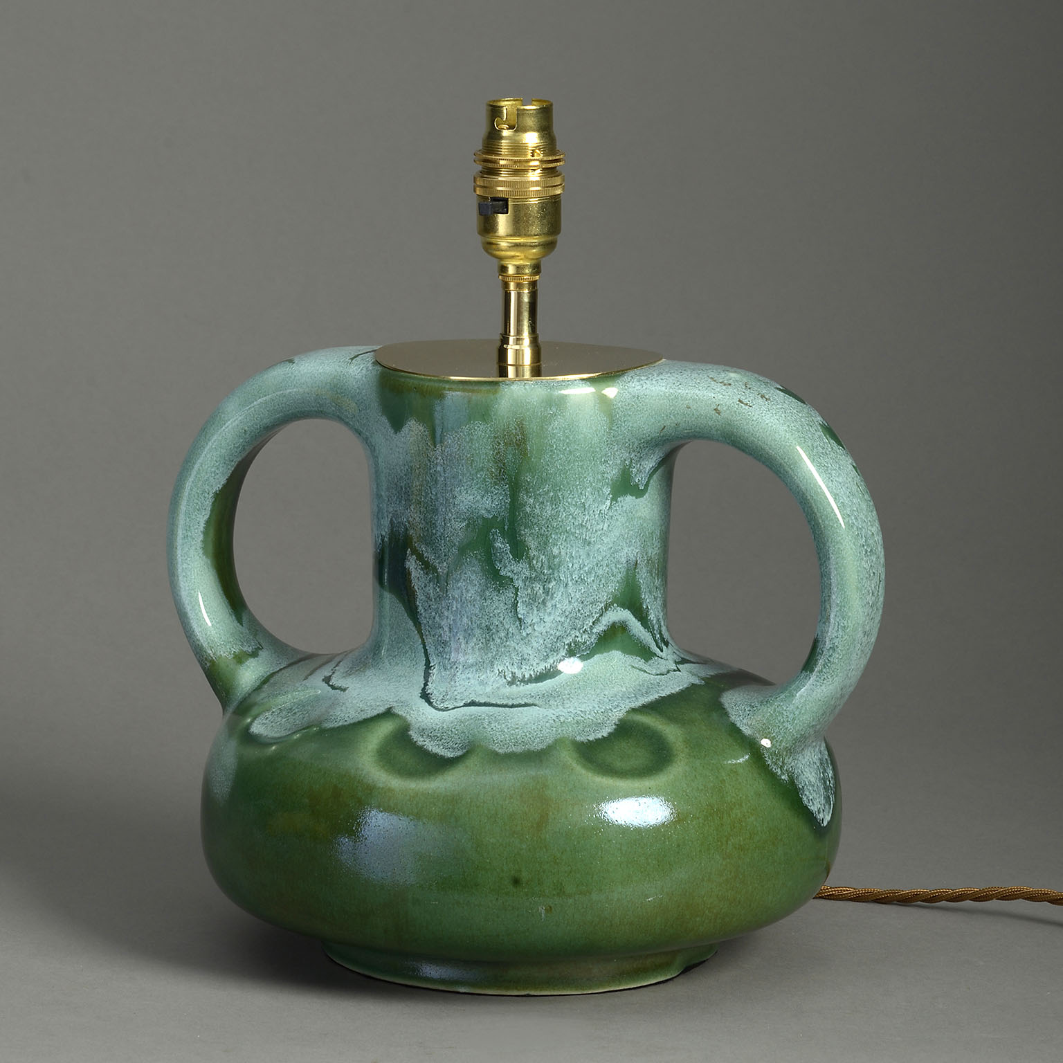 Mid-Century Handled Green Glazed Art Vase Lamp | Timothy Langston Fine Art  & Antiques