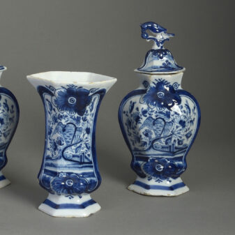 Delft garniture of blue and white vases