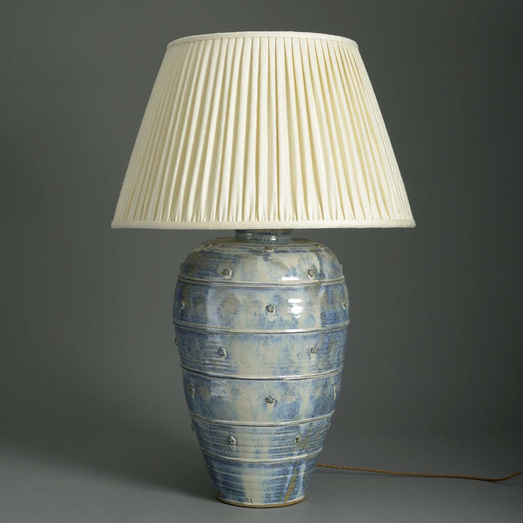 Large 20th Century Blue Glazed Ceramic Vase Lamp | Timothy Langston ...