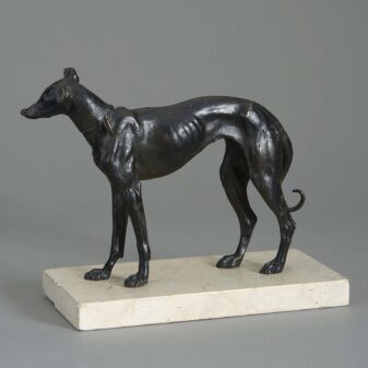 19th century bronze greyhound on marble plinth