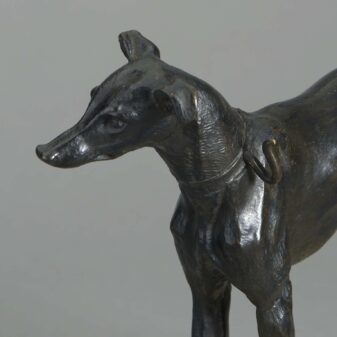 19th century bronze greyhound on marble plinth