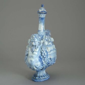 Mid-nineteenth century blue and white glazed cantagalli majolica vase and cover