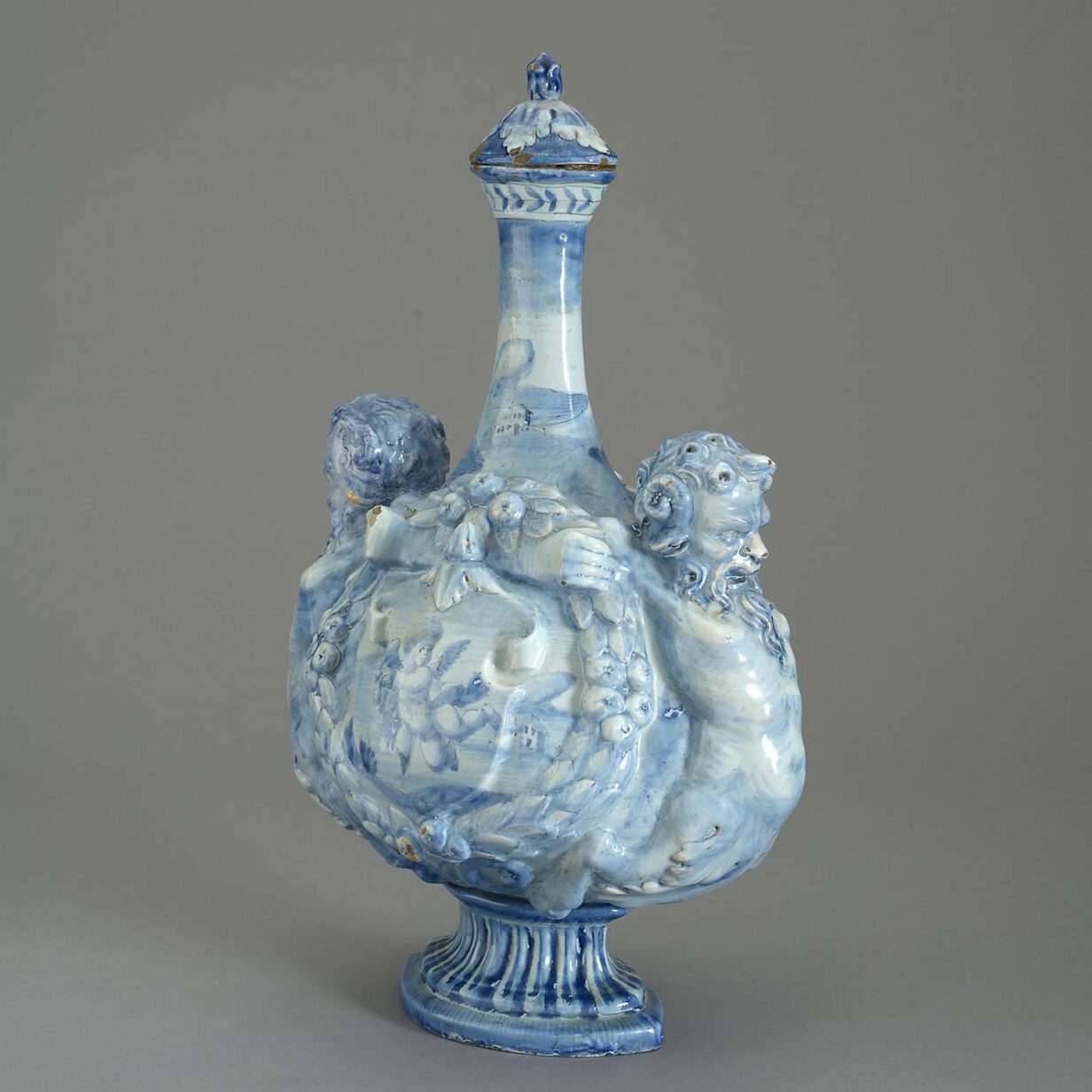 Mid-nineteenth century blue and white glazed cantagalli majolica vase and cover