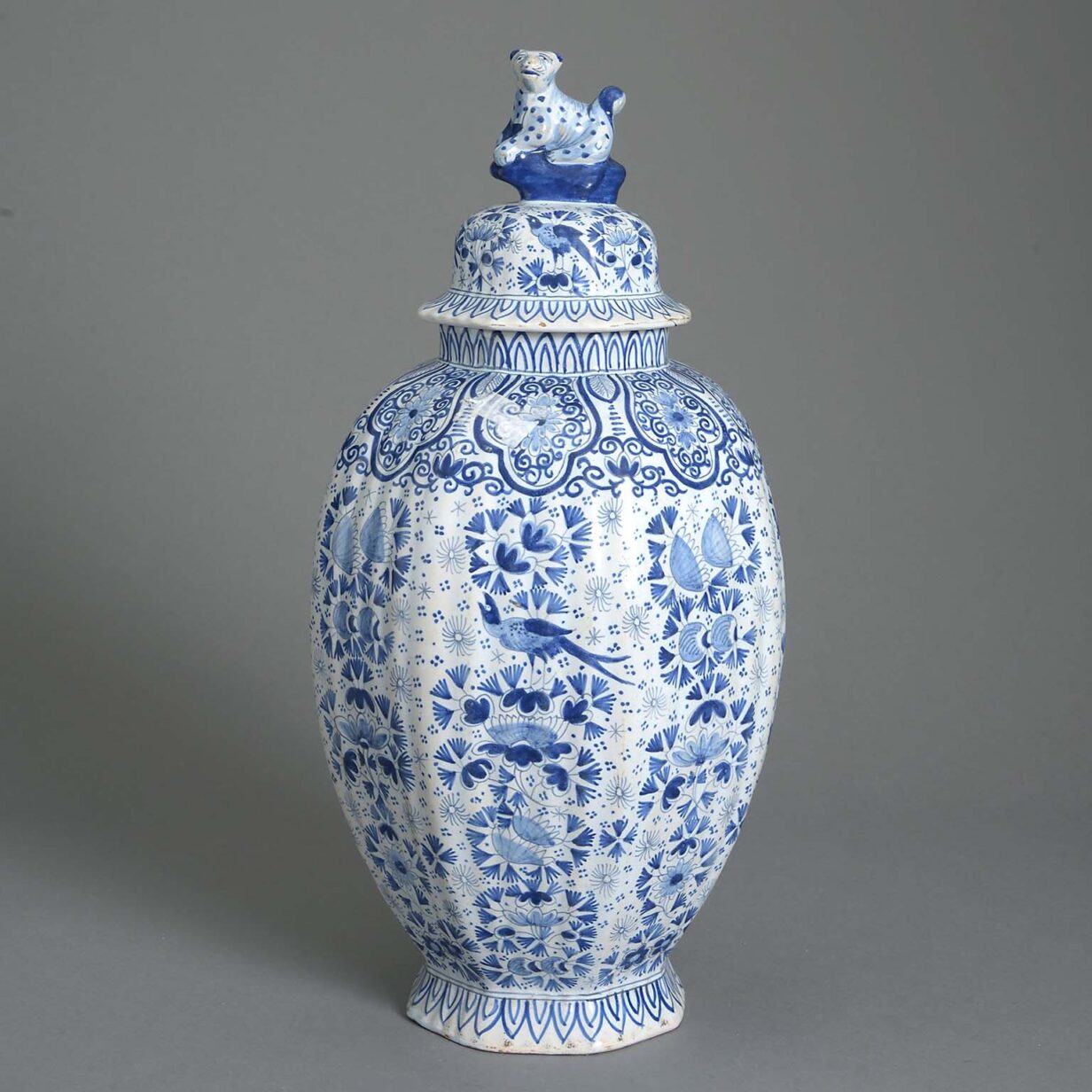 Blue and white faience vase and cover