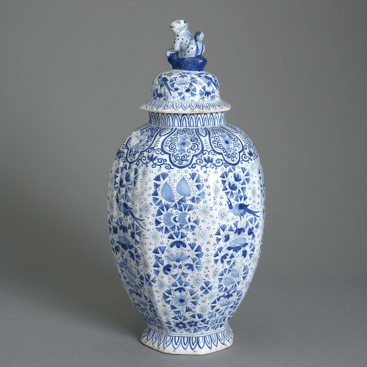 Blue and white faience vase and cover