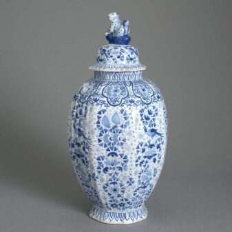 Blue and white faience vase and cover