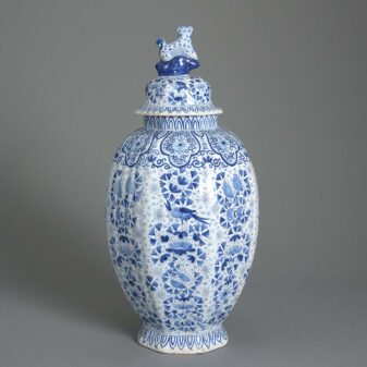 19th century blue and white glazed faience vase and cover