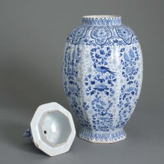 Blue and white faience vase and cover