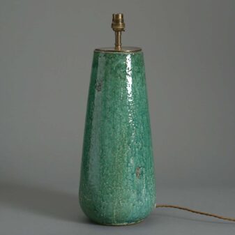 20th century pine green crackle glazed vase lamp