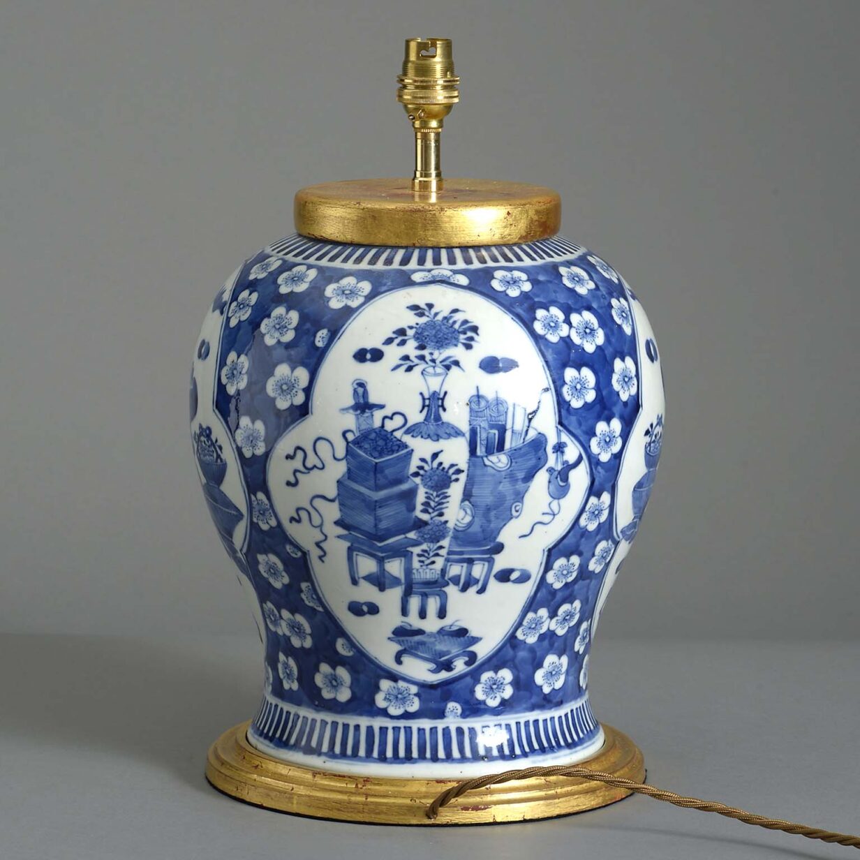 19th century blue and white glazed kangxi style vase lamp