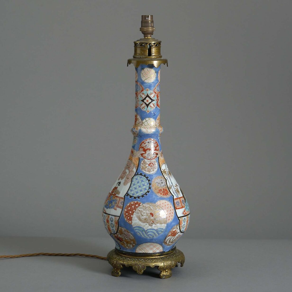 Late 19th century meiji porcelain vase lamp