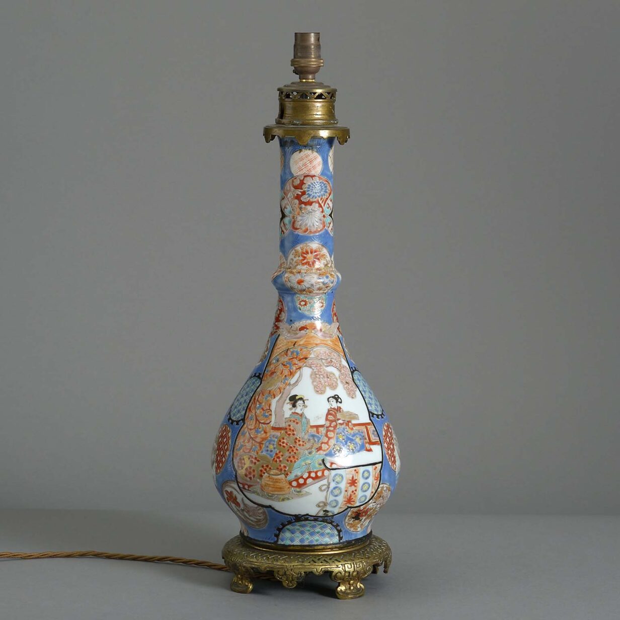 Late 19th century meiji porcelain vase lamp