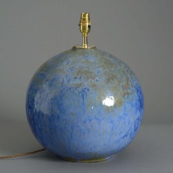 20th century blue glazed ceramic bulbous vase lamp