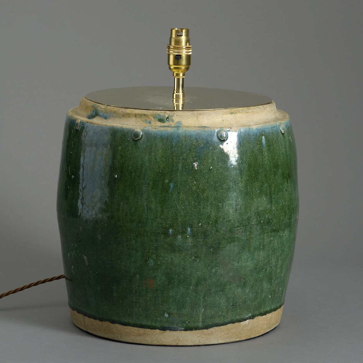 Antique green glazed jar lamp