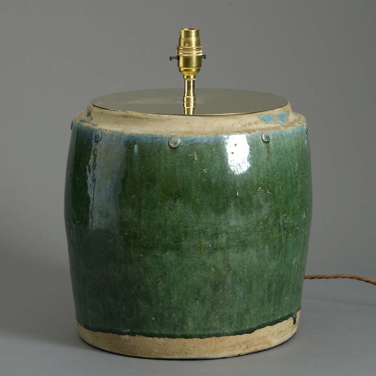 Early 20th century green glazed jar lamp