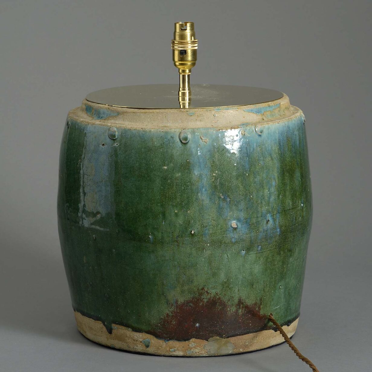 Antique green glazed jar lamp