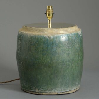 Early 20th century green glazed pottery jar lamp