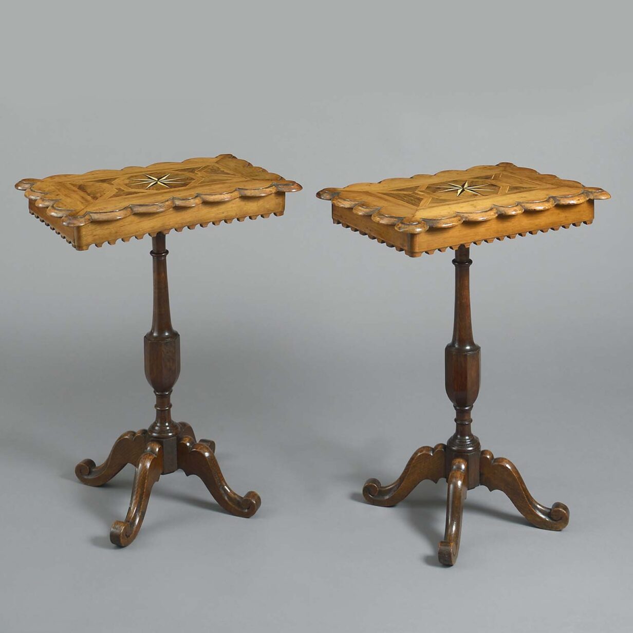 Pair of star inlaid walnut end tables