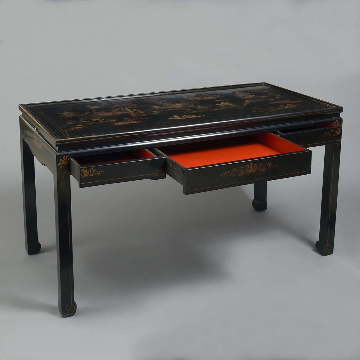 Early 20th century black japanned bureau plat