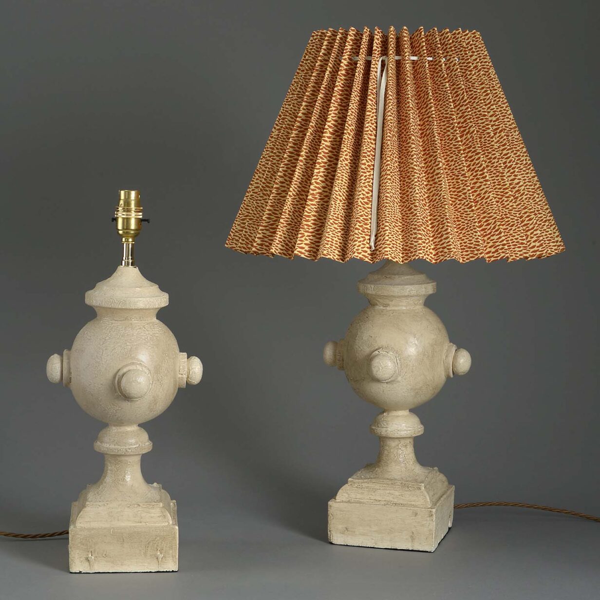 Pair of painted finial lamps