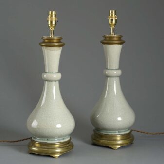 Pair of 19th century celadon porcelain vase lamps