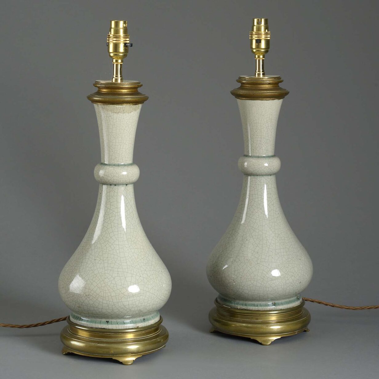 Pair of 19th century celadon porcelain vase lamps