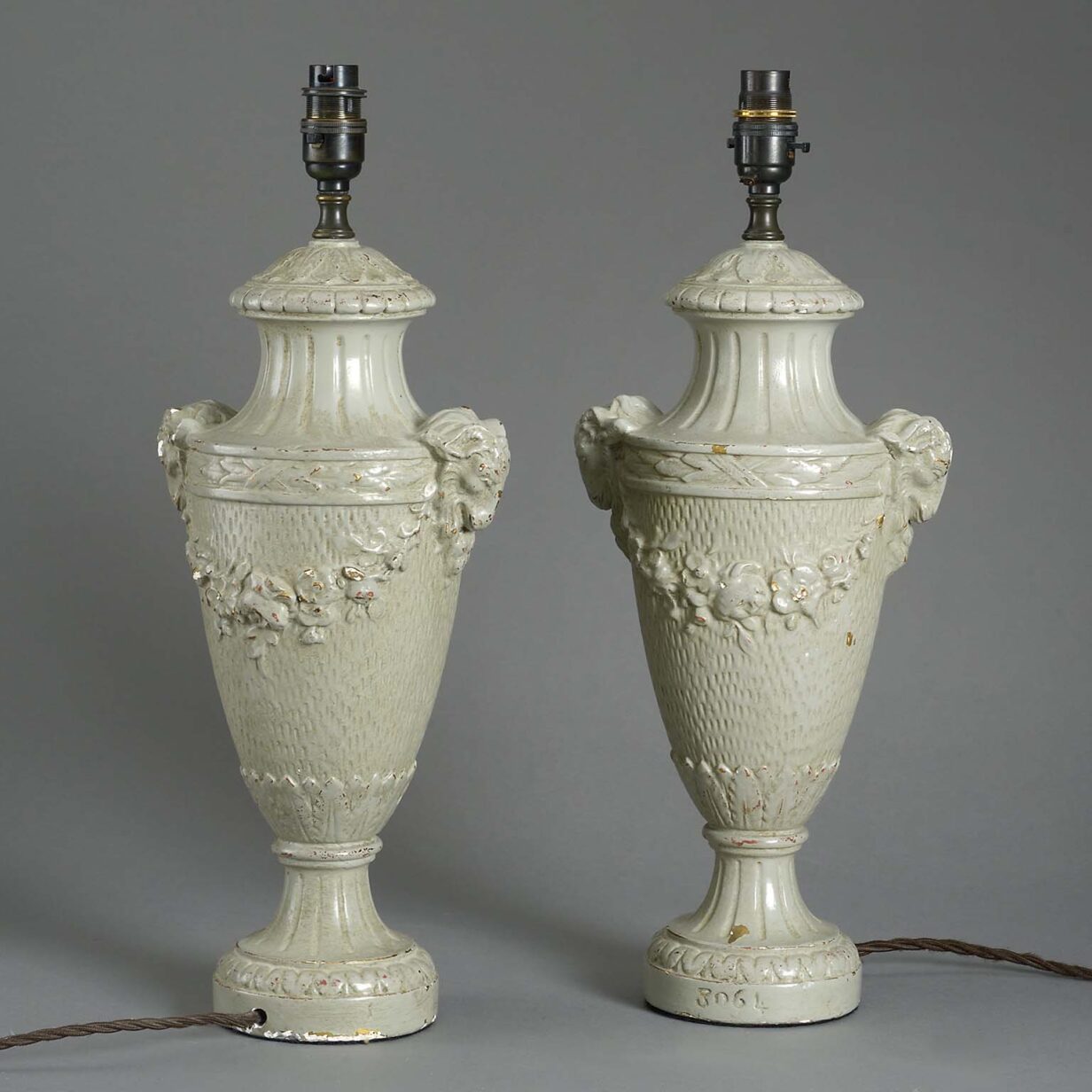 Pair of 19th century carved & painted wooden urn lamps