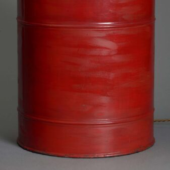 Pair of red tole canister lamps