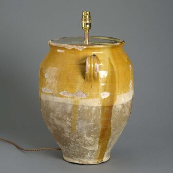 Large 19th century ochre confit pot lamp