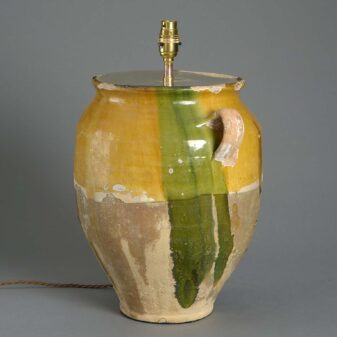 Large 19th century ochre confit pot lamp